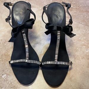 Giuseppe Zanotti Black Grosgrain Crystal Sandals Size 38